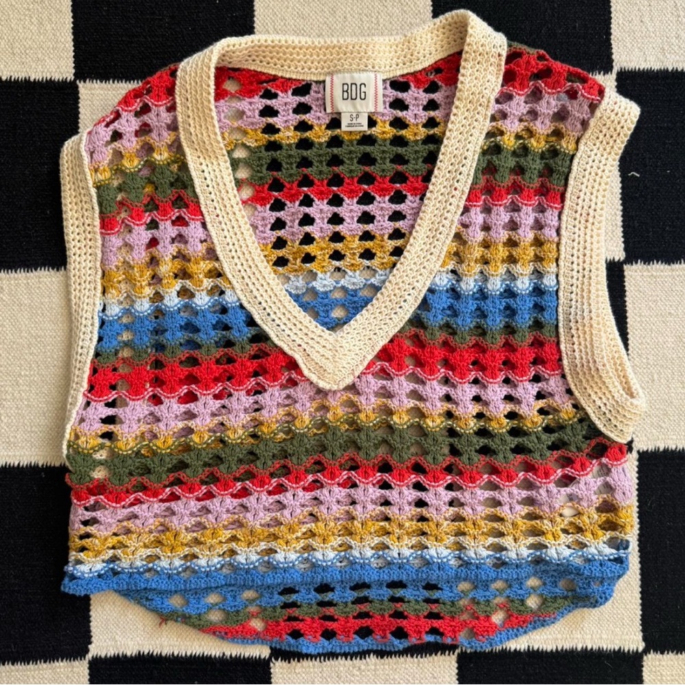 BDG Multicolor Crochet Sweater Vest